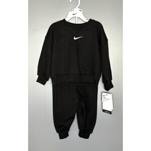 Nike 2-Piece Sweatsuit Set Toddler 2T Black Oversized Fit Swoosh Fleece Joggers